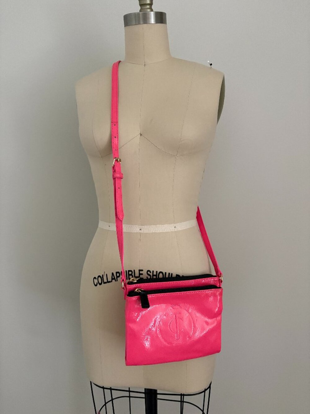 Juicy Couture Pink Glossy Vinyl Logo Crossbody Bag Y2K Barbiecore Trashy Chic